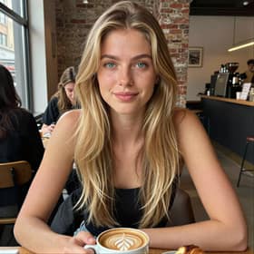 The same influencer at a cafe