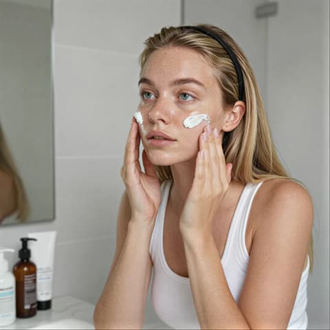 Skincare Routine のテンプレートプレビュー（RYLA のサンプルインフルエンサーで表示）