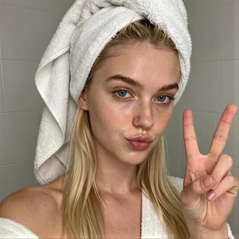 Towel Turban Selfie のテンプレートプレビュー（RYLA のサンプルインフルエンサーで表示）