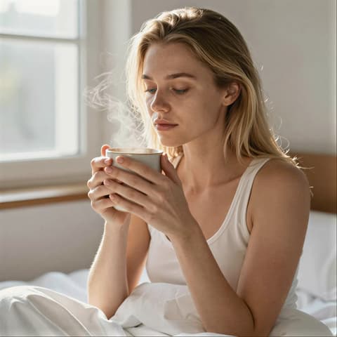 Coffee in Bed のテンプレートプレビュー（RYLA のサンプルインフルエンサーで表示）