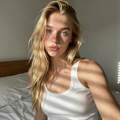 Messy Hair Morning のテンプレートプレビュー（RYLA のサンプルインフルエンサーで表示）