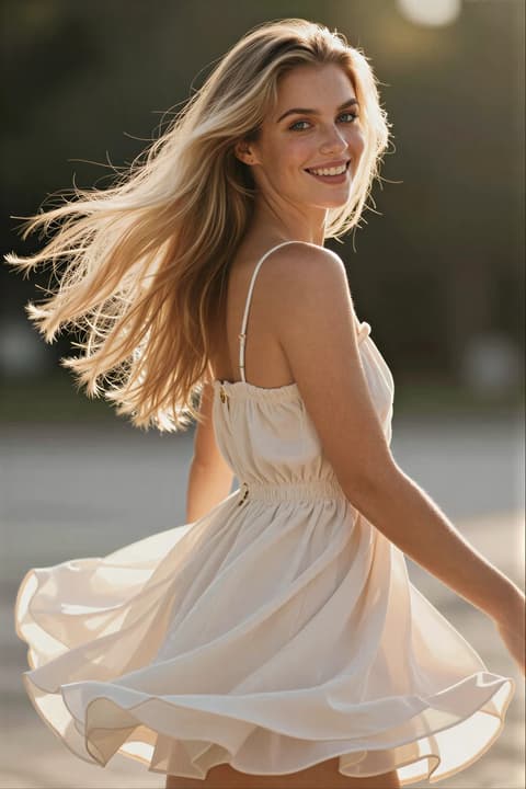 Dress Twirl のテンプレートプレビュー（RYLA のサンプルインフルエンサーで表示）