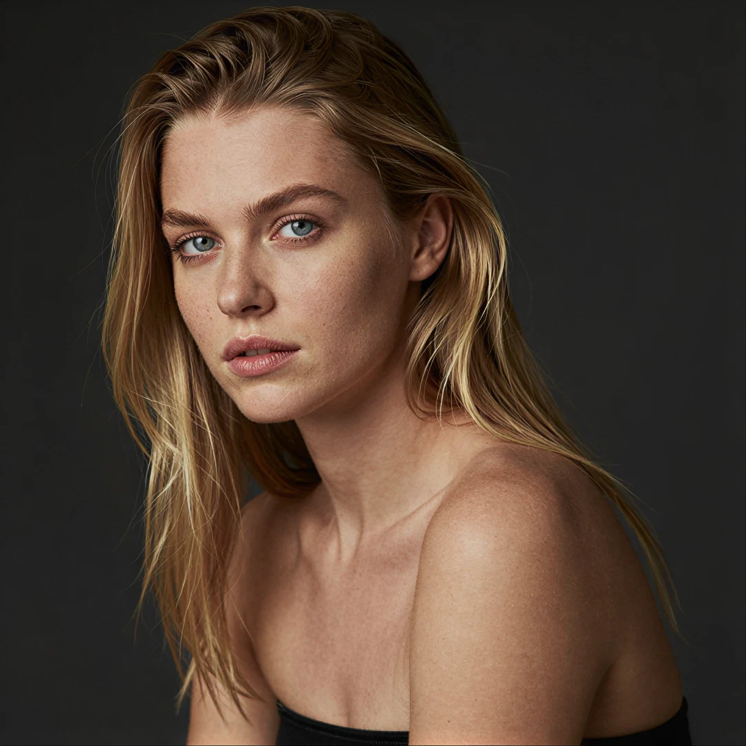 Studio portrait of the influencer against a plain dark backdrop